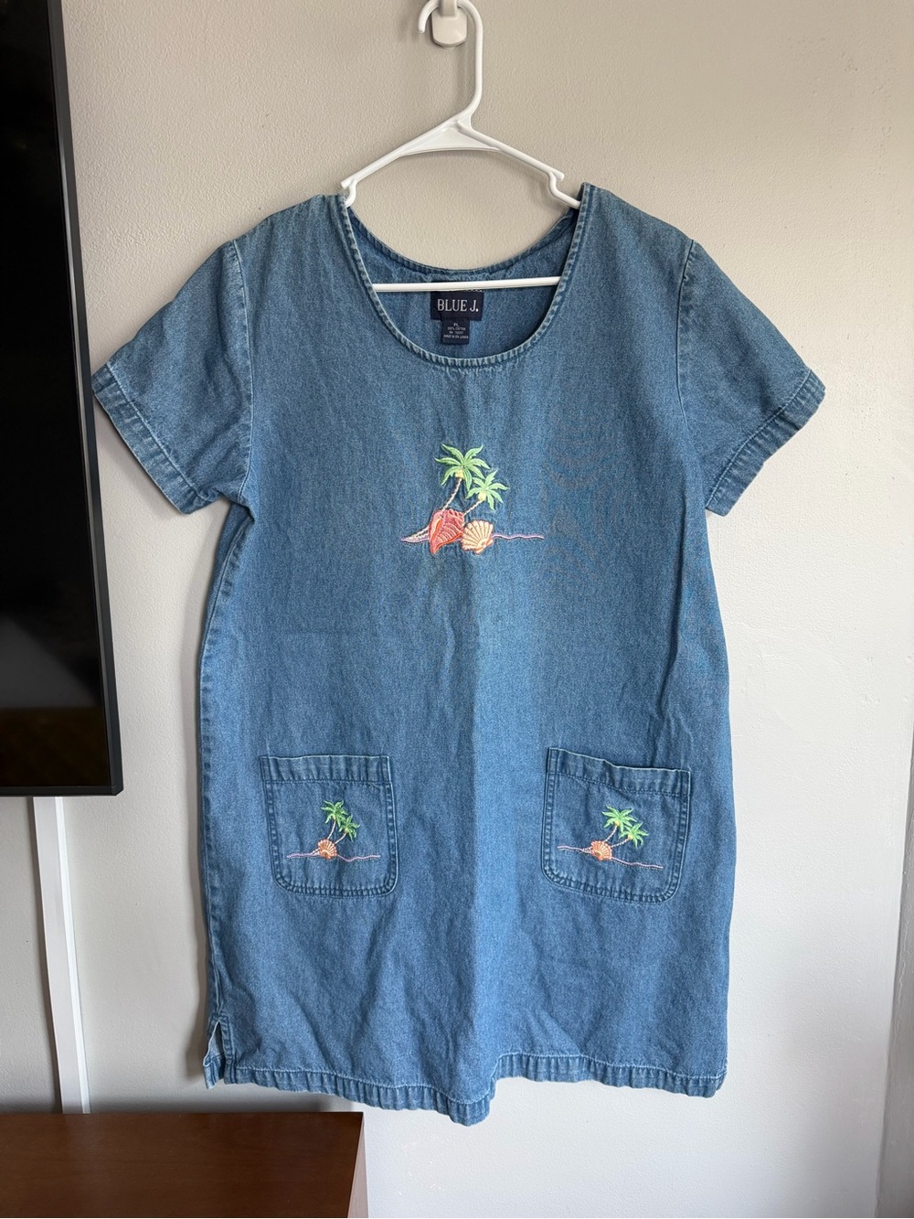 Vintage Denim Beachy Short Sleeve Mini Dress Cotton L